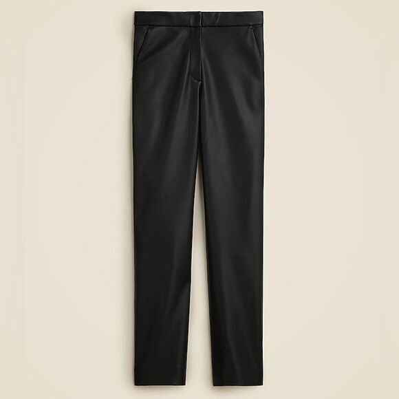 J. Crew Kate Straight Pant Women’s Size 0 Black Faux Leather Ankle Trouser Pants - Picture 2 of 14